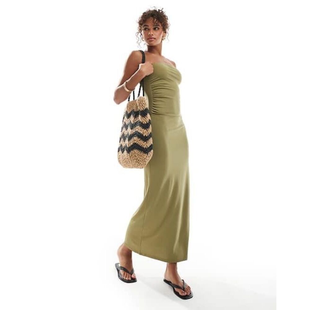✨Vero Moda Bandeau Ruched Side  Midaxi Herb Green Sz XL Dress✨